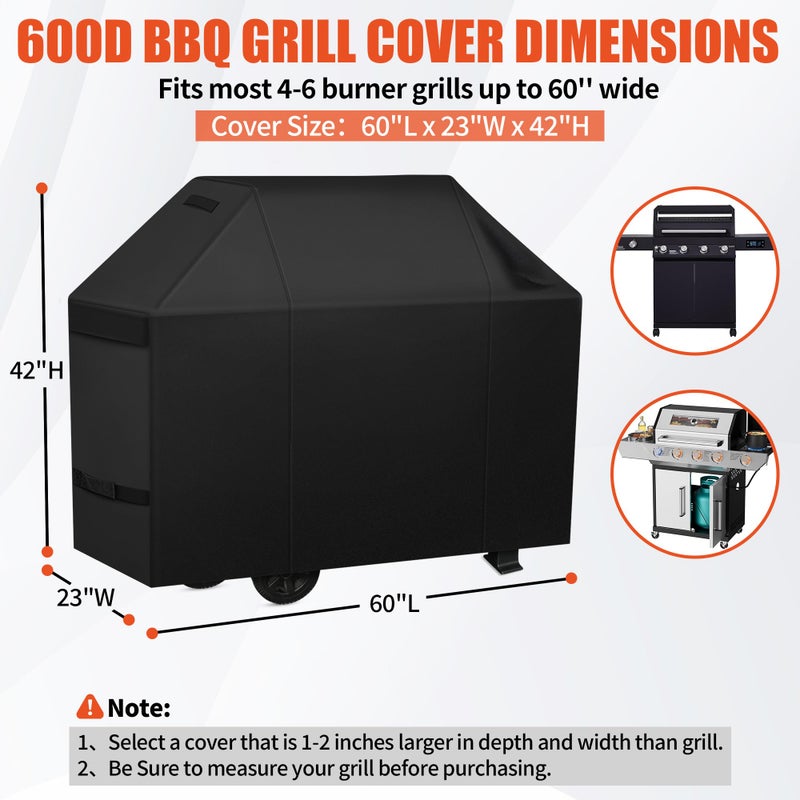 iCOVER Grill Cover 60 inch, BBQ Grill Cover for Outdoor Grill, 600D Heavy Duty Waterproof BBQ Cover, Anti-UV and Rip-Proof Barbecue Cover, Gas Grill Cover for Weber, Char-Broil, Nexgrill, etc - Image 2